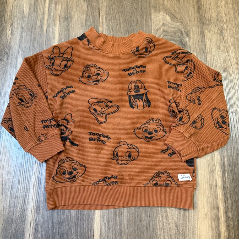 Disney‎ Mickey & Friends Printed Waffle Knit Brown Sweatshirt Kids 6x/7 AOP